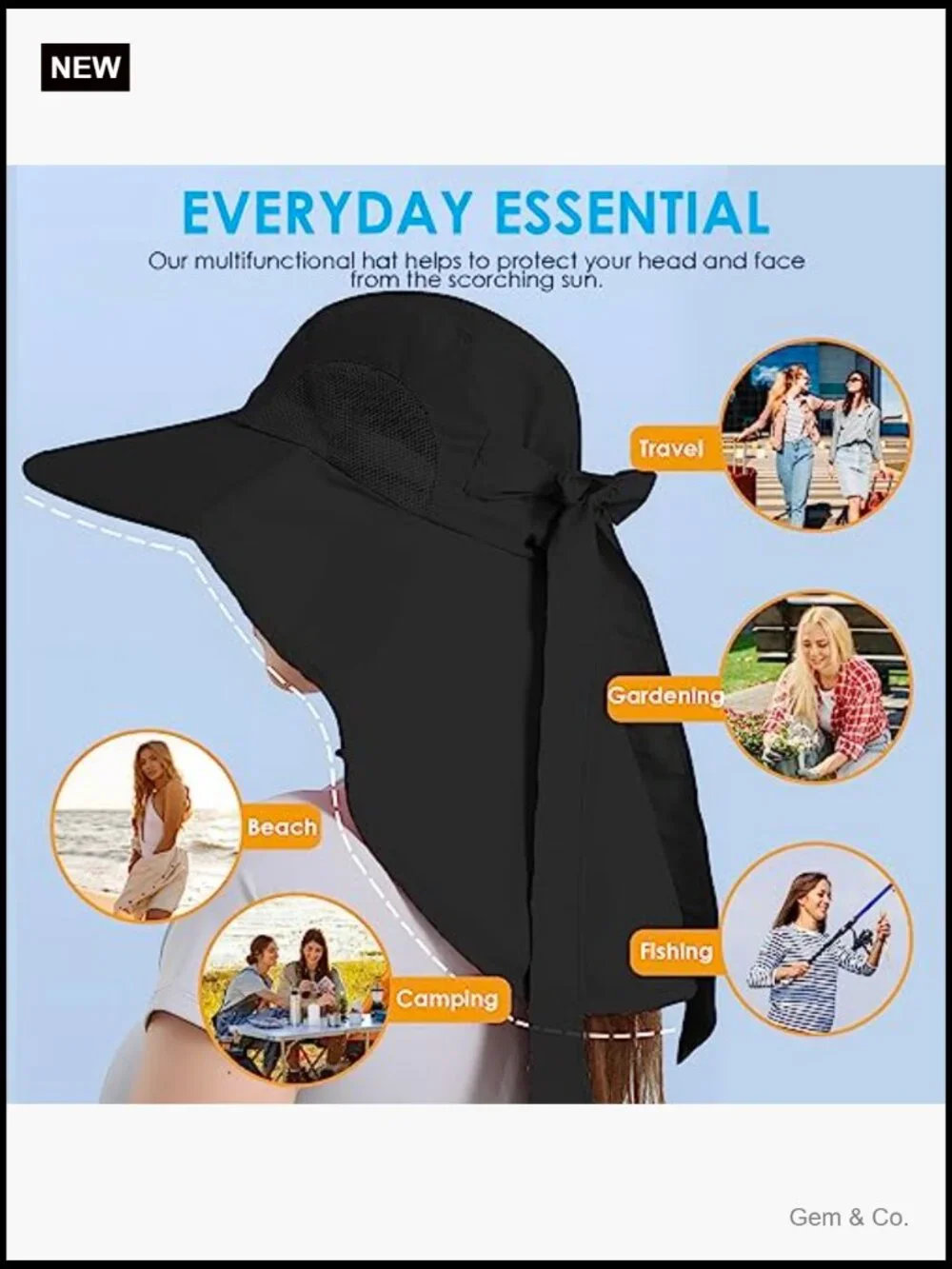 Foldable Waterproof Wide Brim Bucket Hat with Neck Flap for Fishing Hiking